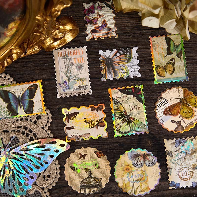 

40 pcs/pack INS Bronzing stamping vintage ledger stamp stickers handmade DIY Diary Album Scrapbooking accessories