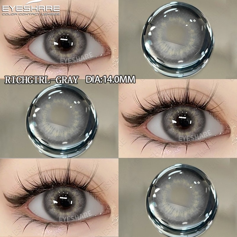 Eyeshare RICHGIRL 1Pair(2pcs) Softlens Grey/Brown Lensa Kontak Warna softlens minus 0.0 softlens 14 