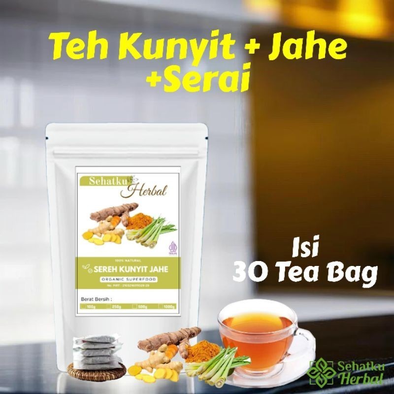 

TEH KUNYIT,JAHE & SERAI/TUMERIC GINGER with LEMONGRASS TEA Herbal Tea Isi 30 Teh Celup