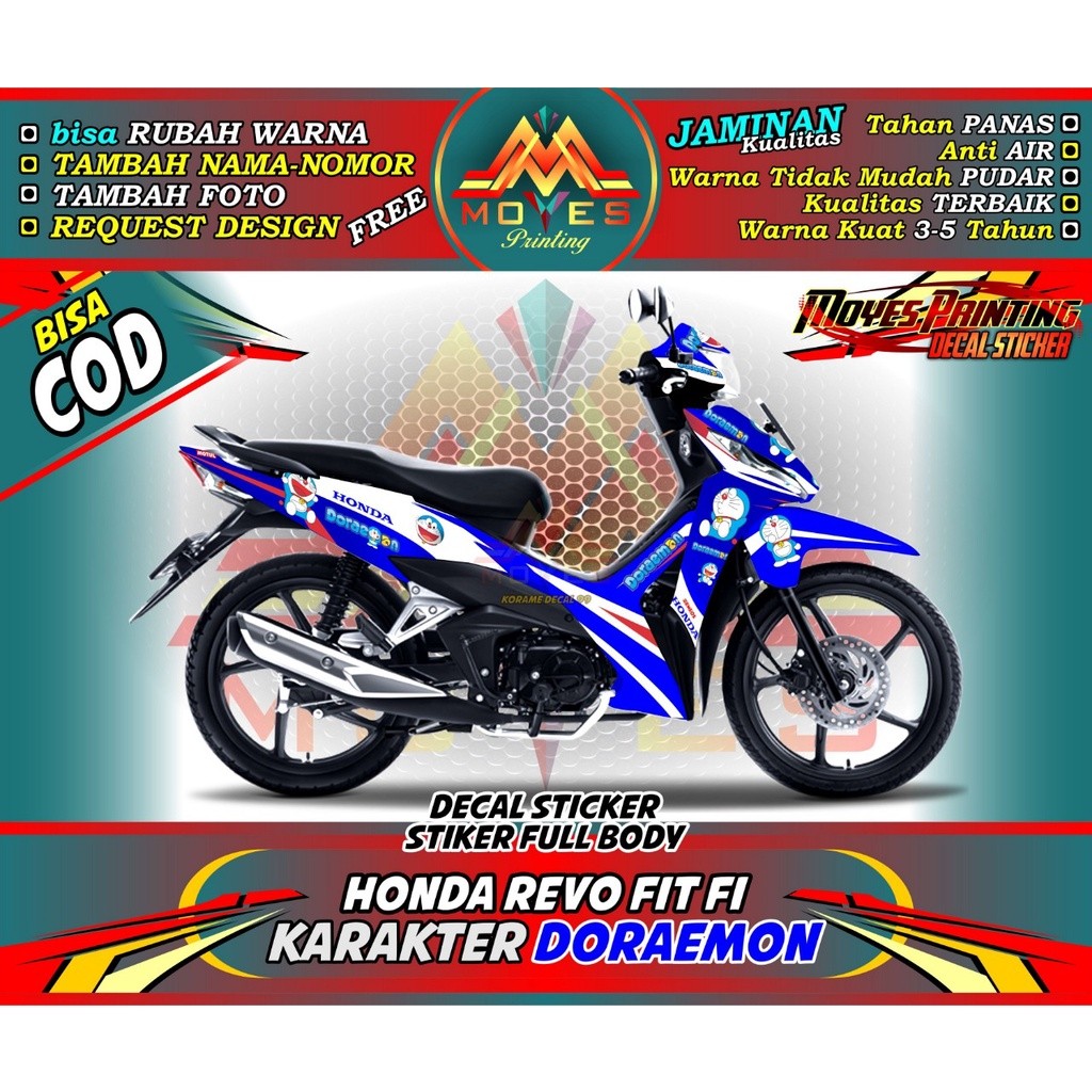 Decal Stiker Honda Revo Fit Fi Full Body Motif Doraemon Biru - spec C