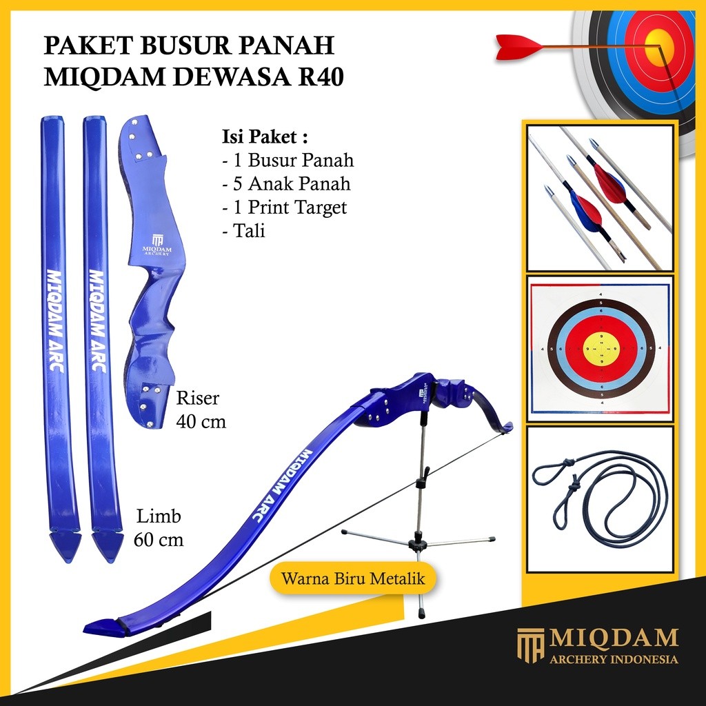 AV47UI Busur Panah Miqdam Dewasa R40 || Face Target || 5 Arrow Bambu Petung Point Anhas Vanes Lakban