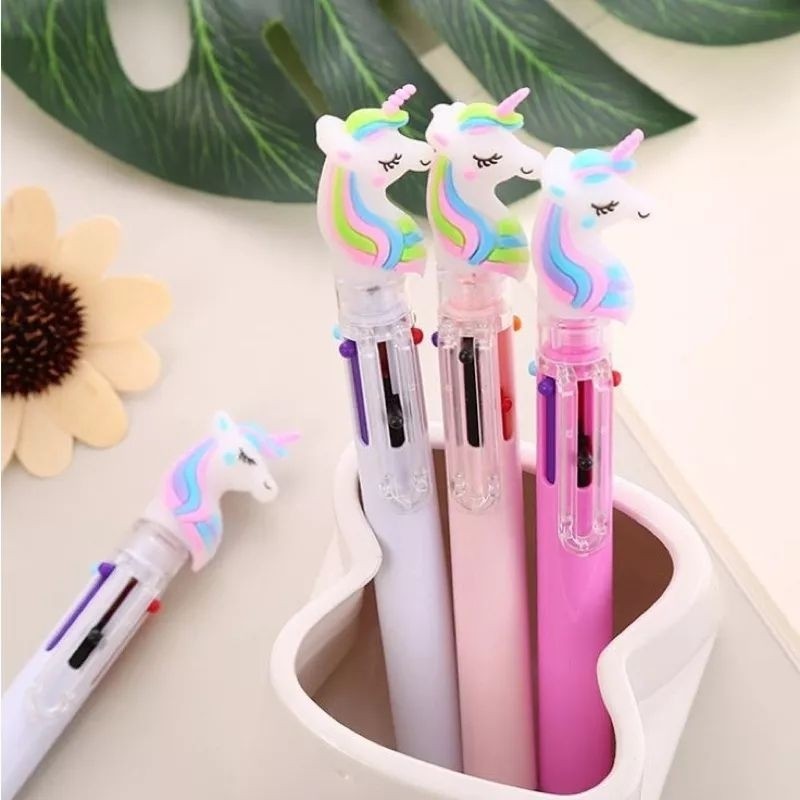 PULPEN KARAKTER 6 WARNA WARNI UNICORN PENA BOLPOIN TINTA