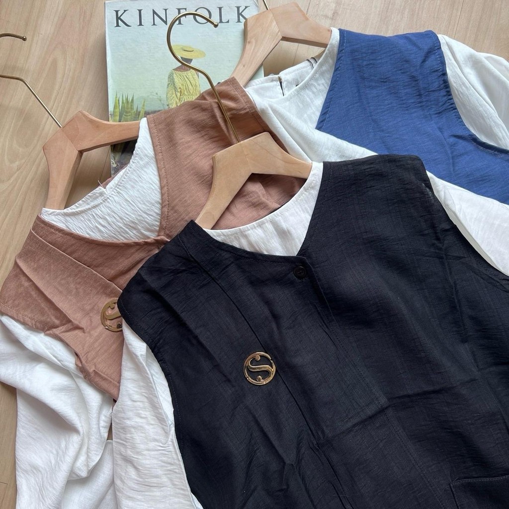 SARI FASHION Raven One Set 3 in 1 bahan linen Motif Polos