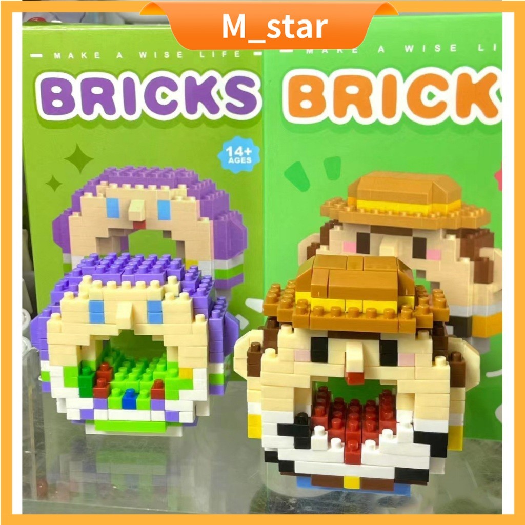 DIY Susun Balok Blok Mini Kartun Bricks Donat Disney Mainan Balok Nano Block/3D Puzzle Blok Donat Se