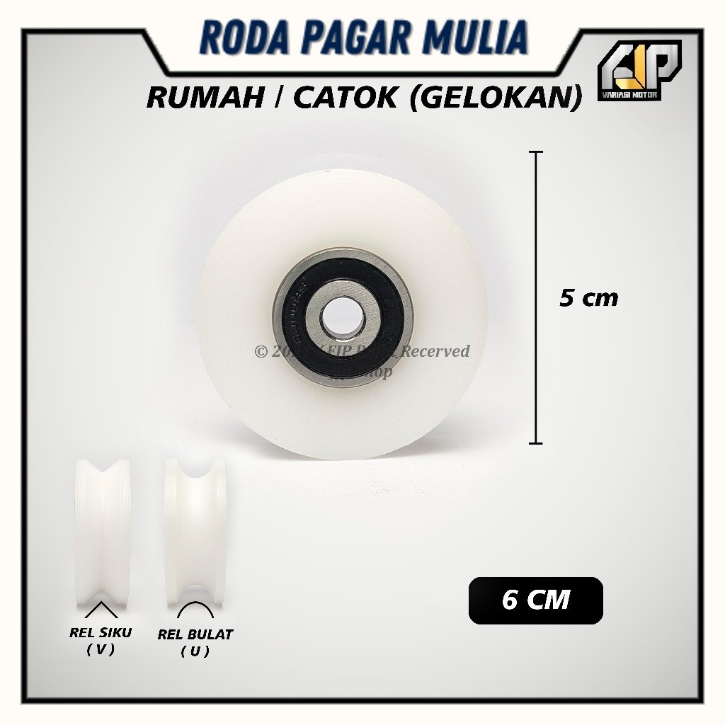 Roda Pagar Gelok Nilon Ukuran 6 cm Rel Bulat (U) dan Rel Siku (V)