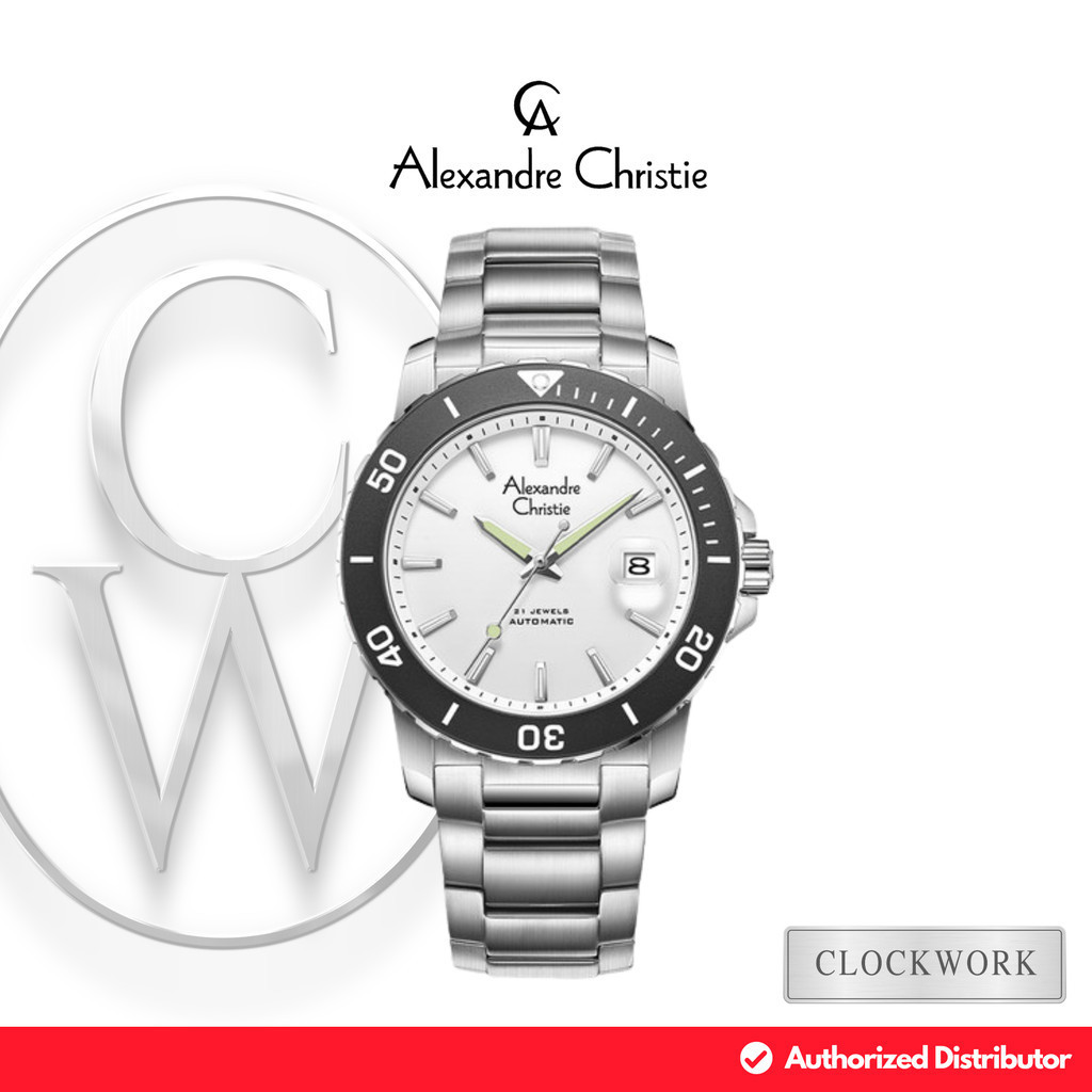 Jam Tangan Pria Alexandre Christie Automatic AC 6141 MABSSSL Rantai Sporty Formal Casual Silver Dial