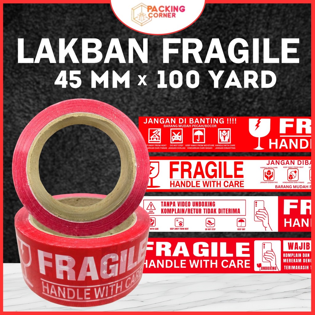 

LAKBAN FRAGILE PUTIH 2 INCH 100 YARD JANGAN DIBANTING 48 45 MM 2" 100Y