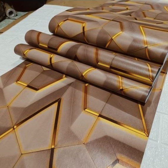 NEW Wallpaper Dinding Wallpaper Sticker GEOMETRIS COKLAT Muda 3D Tebal Mewah Elegan Dekorasi Dinding