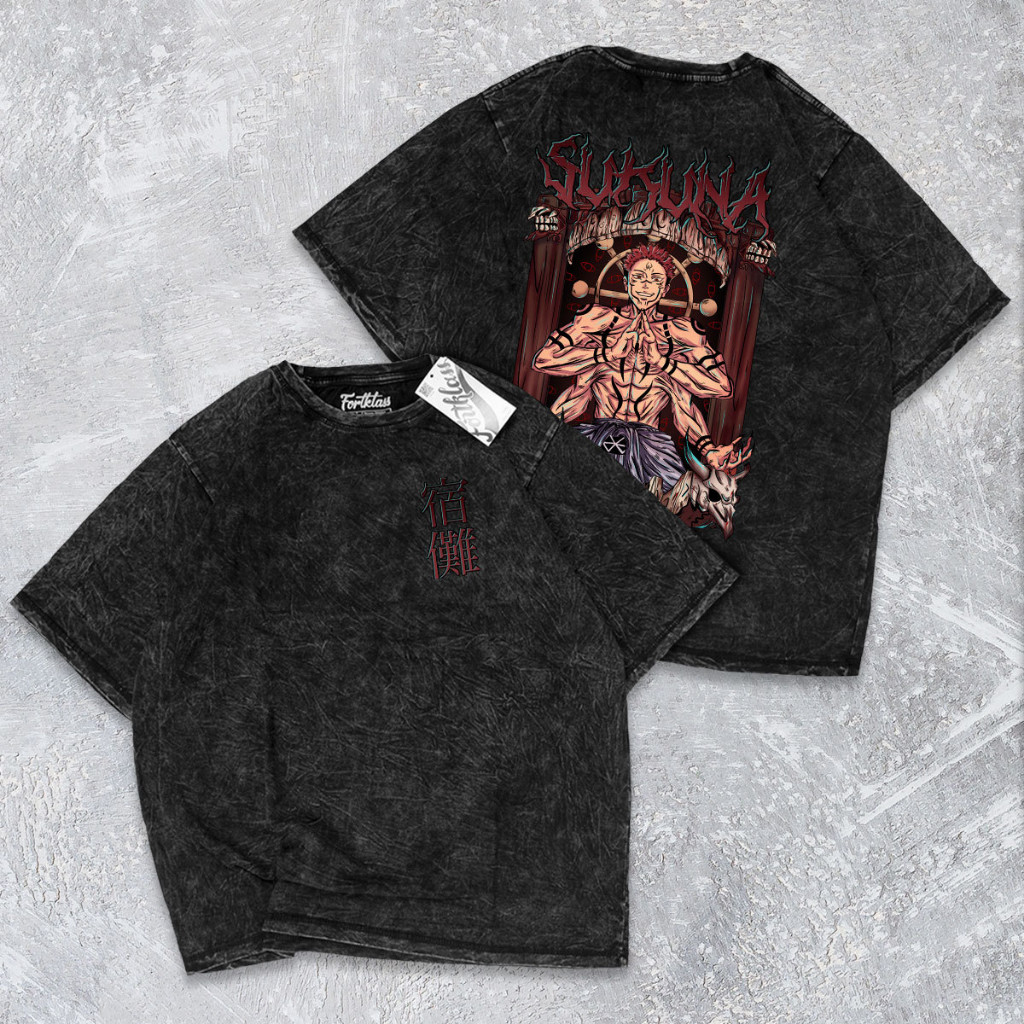 Fregi Kaos Oversize Wash SUKUNA Kaos Oversize Pria Lengan Pendek Atasan Tshirt Distro Cowok Kaos Pri