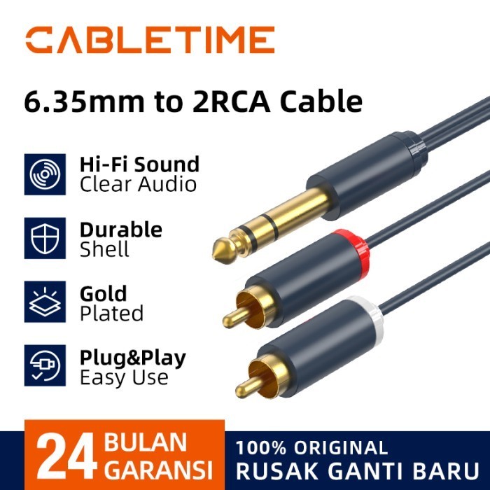 CABLETIME Kabel Aux 6.5mm to RCA Cable Jack Aux 6.5mm to 2-RCA Stereo