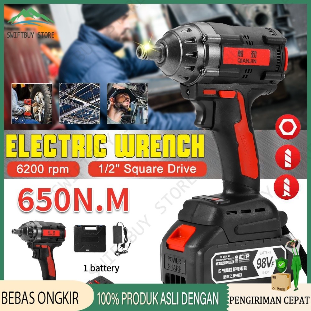 98V Impact Wrench Cordless Electric Impact Wrench 13 Buah Set 98V Impact Wrench Brushless Bor Batera