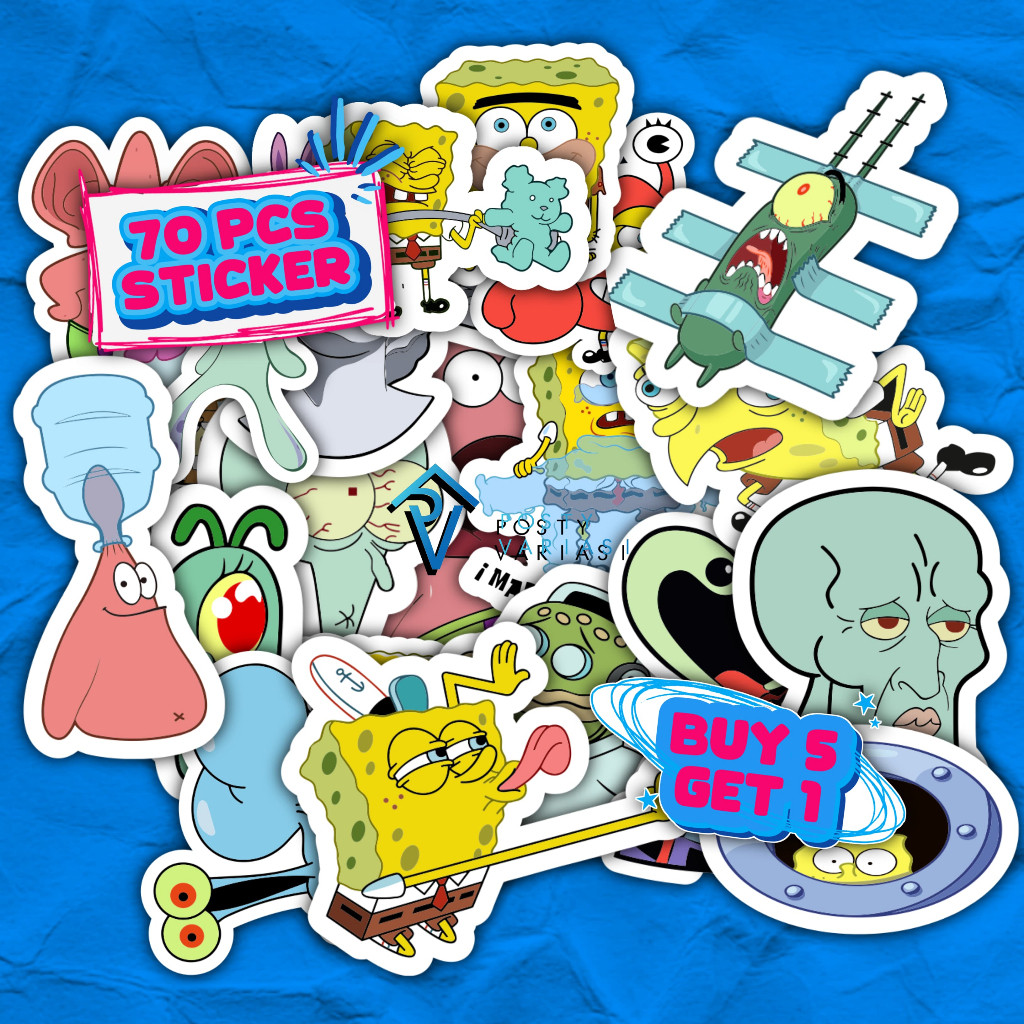 

Stiker Kartun 70Pcs Spongebob Squarepants Anti Air Sticker Laptop Hp Helm