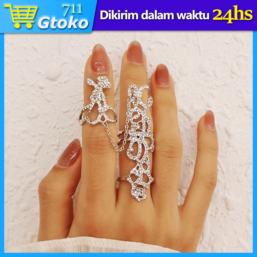 Cincin Sambung Cincin Rantai Cincin Full Jari Wanita Aksesoris Fashion Gaya Gothic Punk