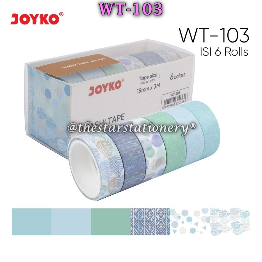 

(1 Set Isi 6 Warna) GROSIR Washi Tape Joyko WT-103 / Pita Perekat Selotip Kertas Joyko WT-103