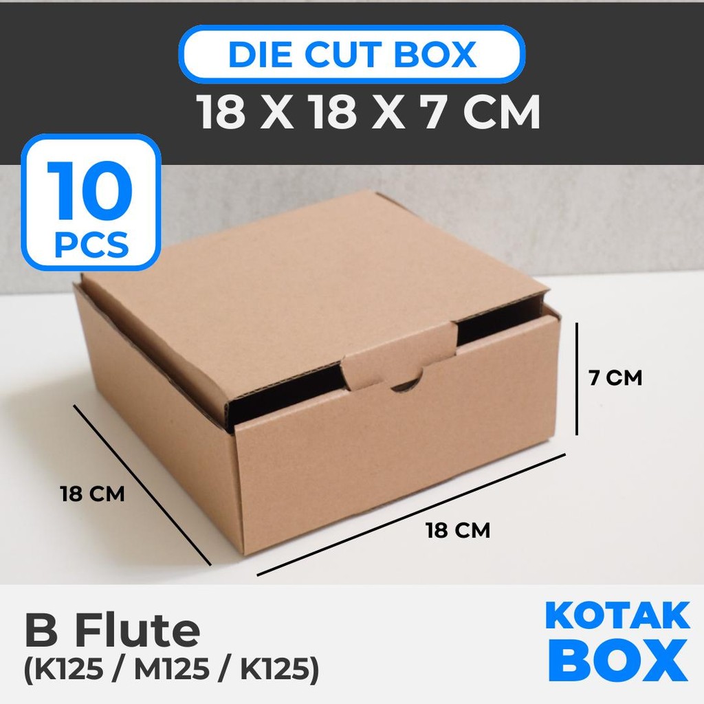 

[10 PCS] Box Kardus Karton Die Cut Mailer 18 x 18 x 7 cm Tanpa Sablon - Bahan B Flute Cokelat