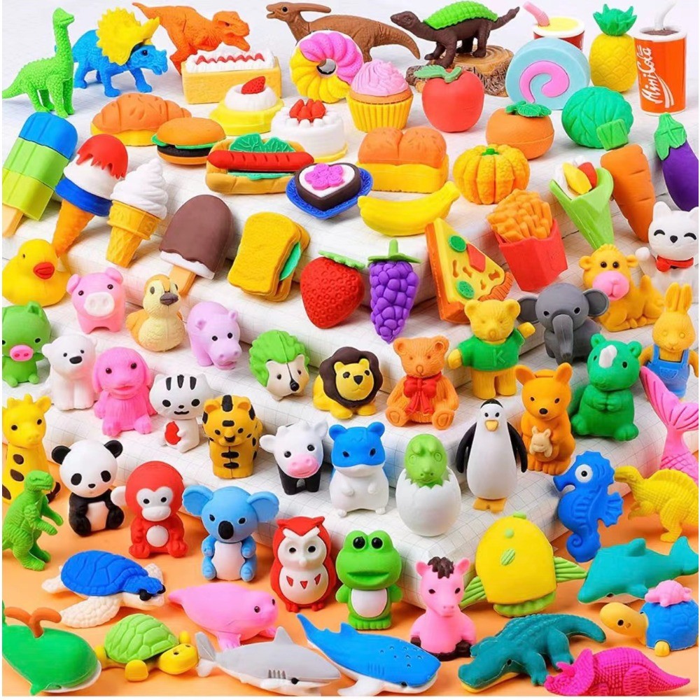 

10-50PC Cartoon Cute Animals Fruit Dessert Eraser Children Birthday Party Gift Back To School Kindergarten Reward Christmas Gift