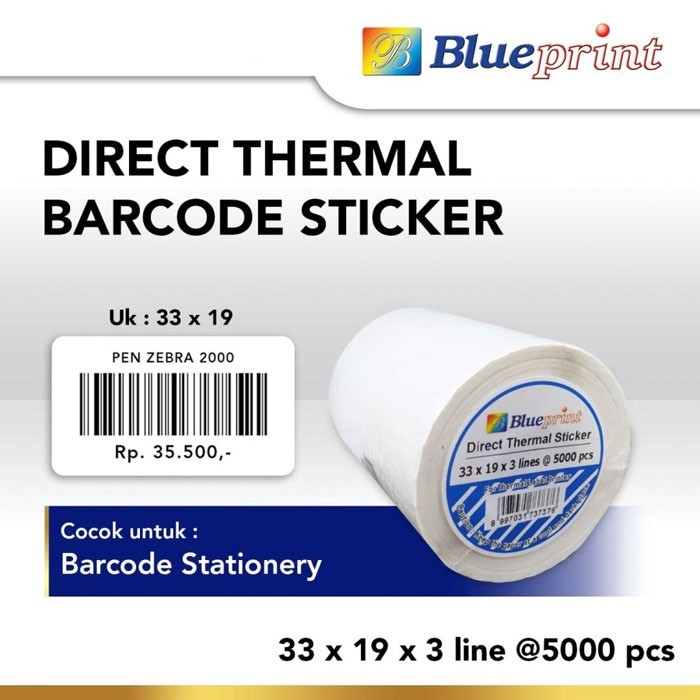 

Blueprint Direct Thermal Sticker Label Stiker Barcode 33x19 mm 3 Line 5000 pcs