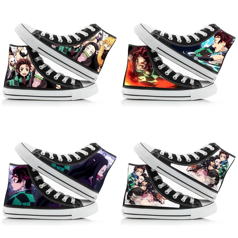 Demon Slayer canvas shoes Tanjirou anime cute boys girls Cartoon High top student casual shoes gift 