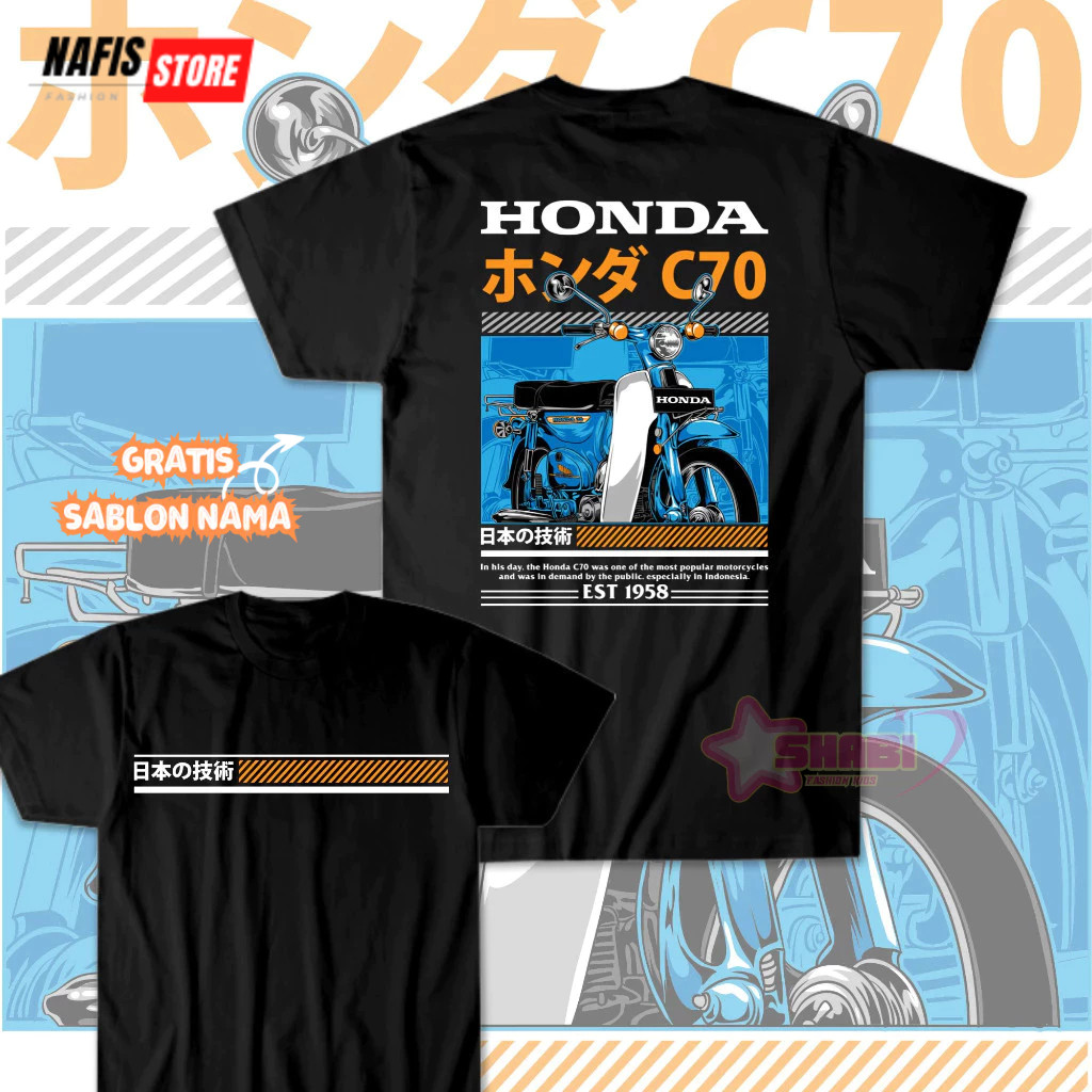 Nafis Store - Baju Kaos Anak Gratis Sablon Nama - Kaos Anak Motor HONDA C70 Biru CLASSIC Shirt Racin