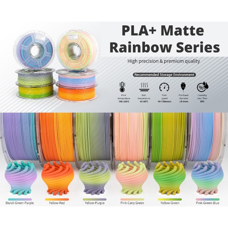 PLA+ Filament,PLA+ Gradient Filament Matte Color Changing PLA+,Multicolor,Fast Color Change 3D Print