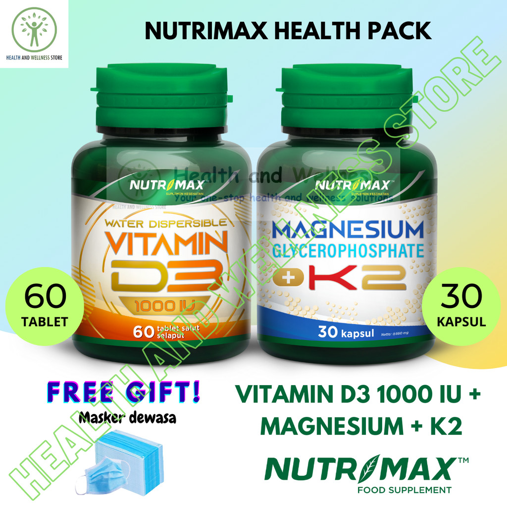 PAKET NUTRIMAX VITAMIN D3 1000 IU 60 TABLET DAN MAGNESIUM GLYCEROPHOSPHATE K2 30 KAPSUL