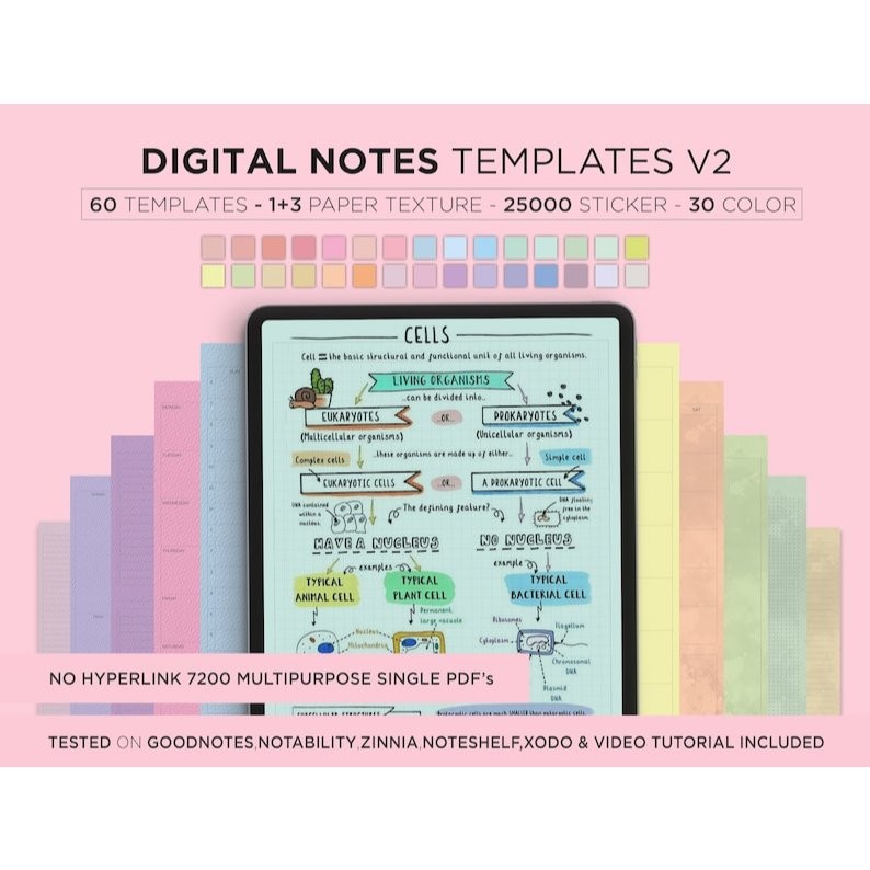 Digital Notebook with Tabs, Goodnotes Notebook, Student Notebook, Digital Journal, Digital Notes Tem