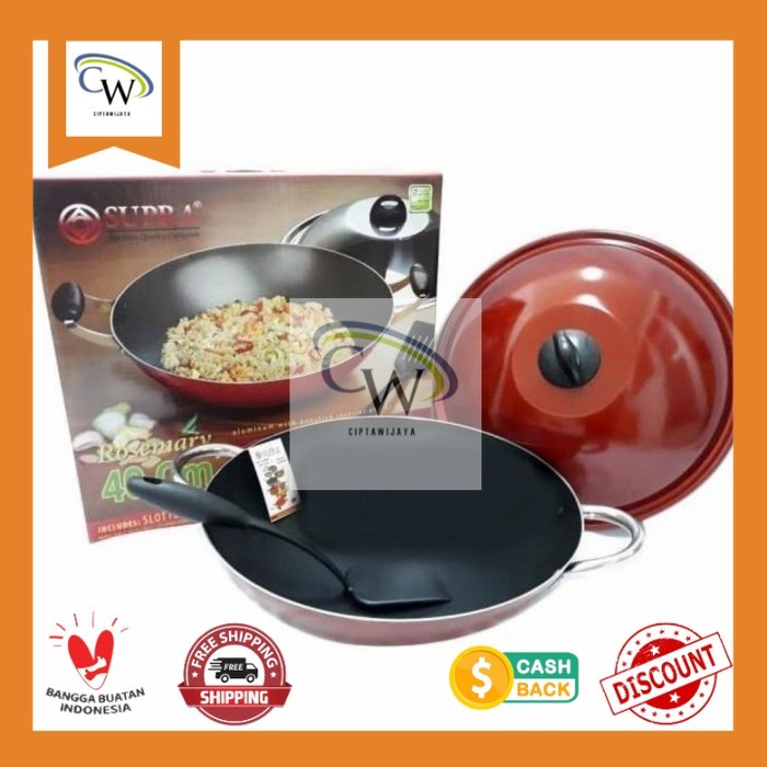 Wajan Teflon Supra 40 Cm + Tutup + Spatula/ Wajan Supra 40 Cm