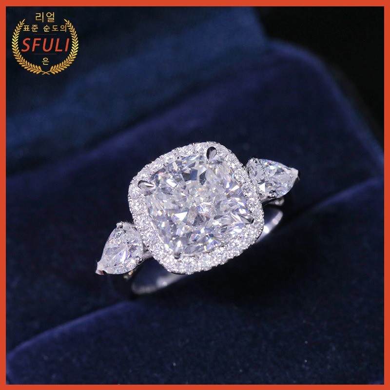 Cincin Pernikahan Platinum Berlian Persegi Putri Pt950 untuk Wanita