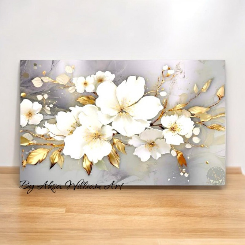 

lukisan dinding rumah bunga gold art painting modern