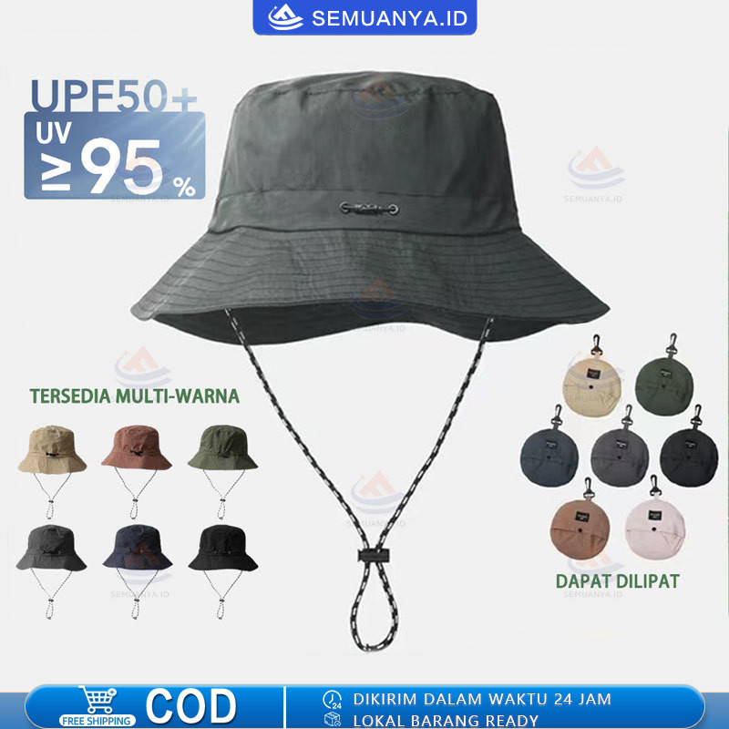 Topi Gunung Pria Bucket Hat Rimba Topi Bulat Parasut Tali Packable Hat Pria Wanita Waterproof Topi