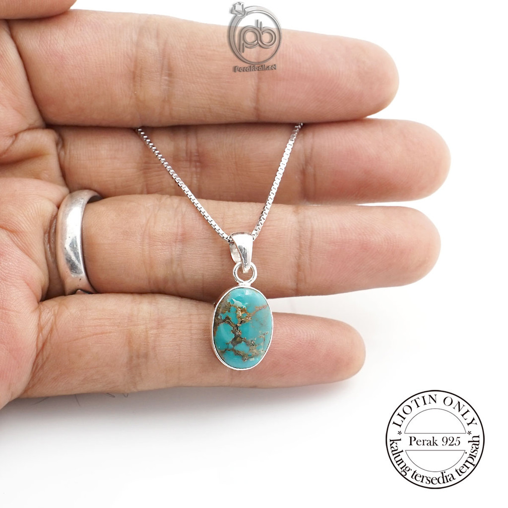 Liontin Natural Turquoise Perak 925 Pyrus Verosie | Tanpa Kalung