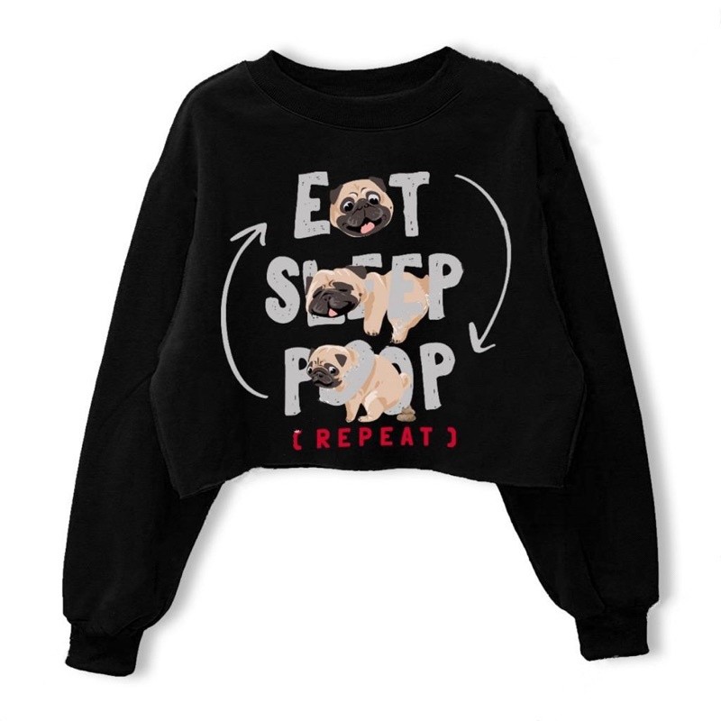 Sweater Crop EAT SLEEP POOR Fleece jaket crop wanita korean style jaket crop wanita  jaket crop top 