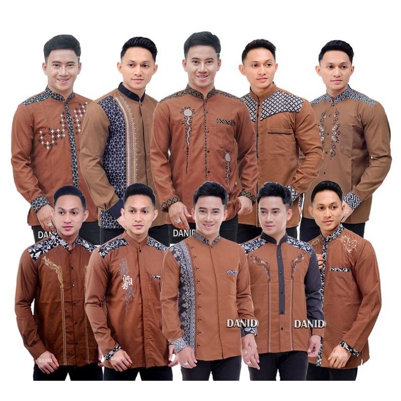 Baju Koko Pria Kemeja Koko Baju Muslim Pria Koko Lengan Panjang Baju Koko Modern Teracotta coklat