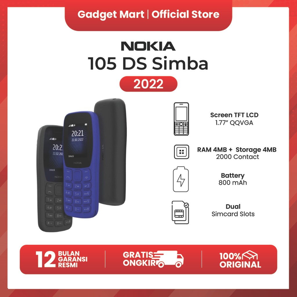 Nokia 105 DS SIMBA2S - Garansi Resmi