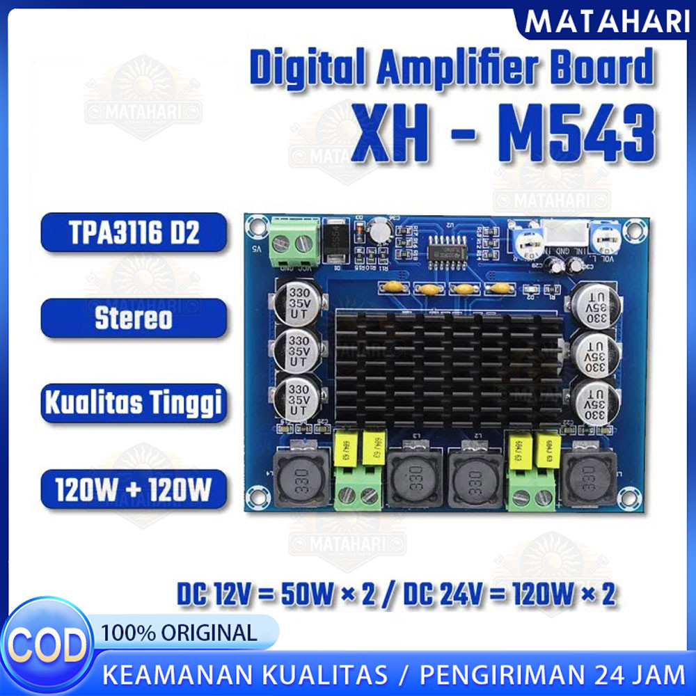 Kit Power Amplifier XH-M543 TPA3116 D2 2 x120W Stereo Mono Channel Digital Audio Power Amplifier Boa