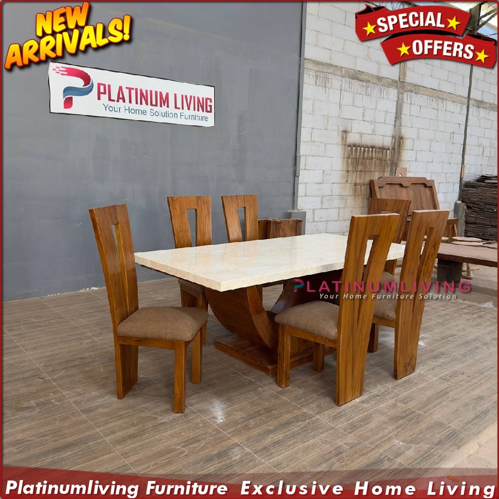 Meja Makan Marmer 6 Kursi Meja Makan Jati Top Table Marmer 180x80 Furniture Jepara