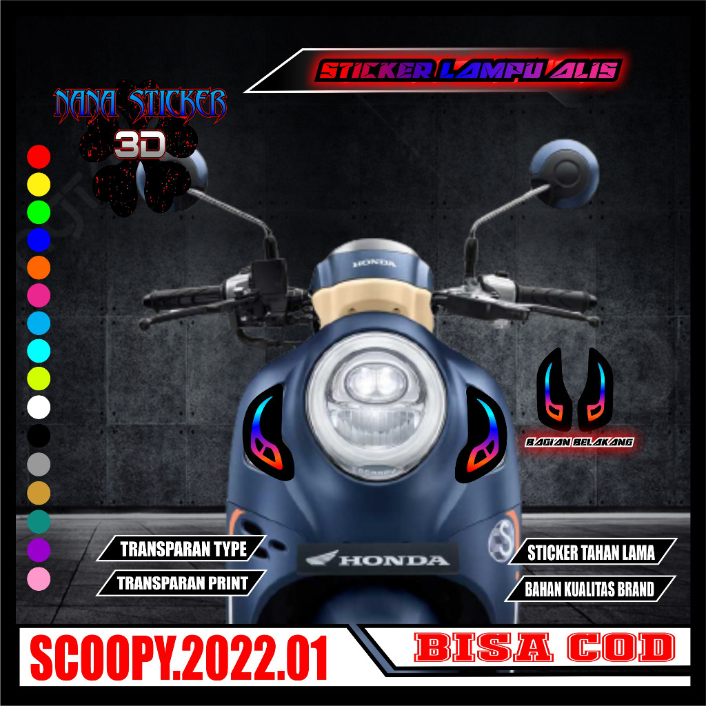 STIKER VARIASI LAMPU ALIS MOTOR HONDA SCOOPY NEW 2021 2013 Nana 01