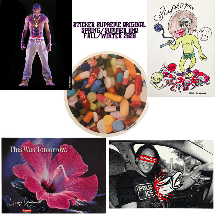 

Sticker Supreme Original (2020) ANTIHERO, Tupac, Yohji Yamamoto Y3, Daniel Johnston, Pills