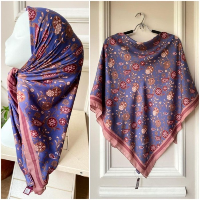 ✨TERLARIS✨ -Hijab Segiempat Motif Elzatta Kaila Paisley Floral Terbaru 115x115 - Biru
