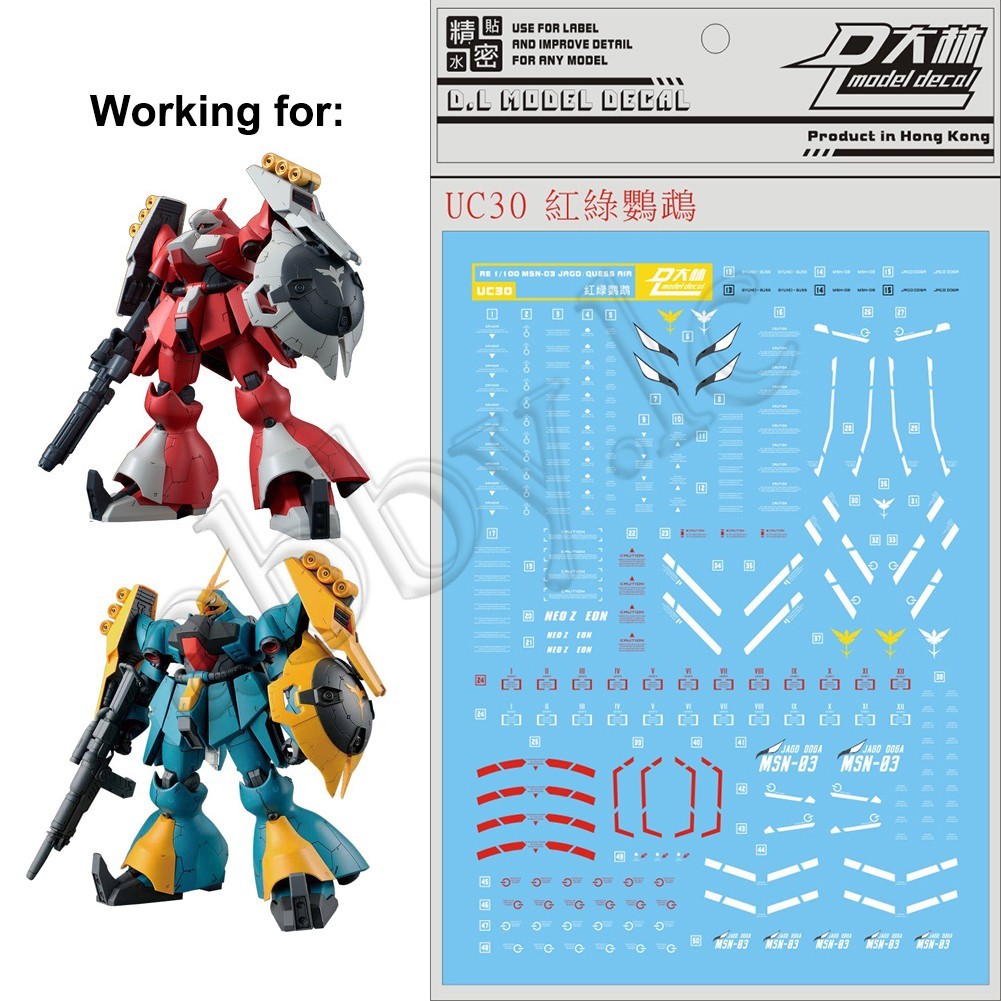for RE 1/100 MSN-03 Gyunei Guss Quess Air Paraya Jagd Doga D.L Model Master Water Slide pre-Cut Deta