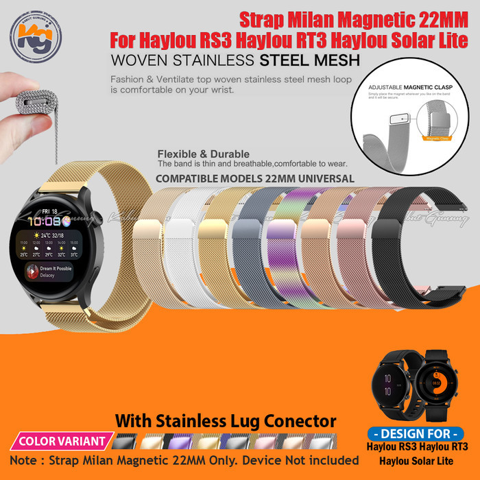 Strap Milan Steel Milan Magnetic Loop For 22MM For Haylou RS3 Haylou RT3 Haylou Solar Lite