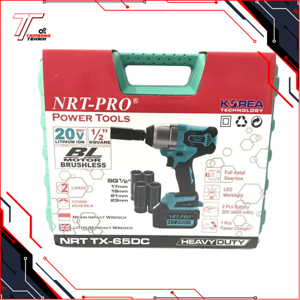 BOR CORDLESS / BOR BATERAI 20 V BRUSHLESS IMPACT WRENCH SQUARE TX 65 DC NRT-PRO