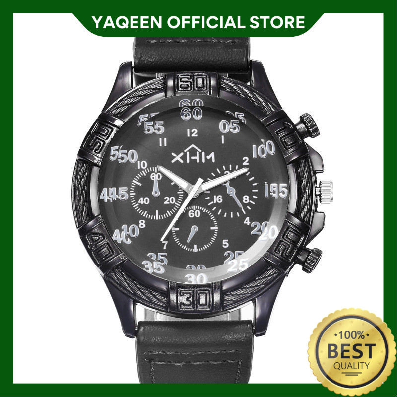 YAQEEN - JAM TANGAN PRIA ANTI AIR KULIT PREMIUM HITAM DEWASA FASHION CASUAL MOISES JAM133B5 QUARTZ