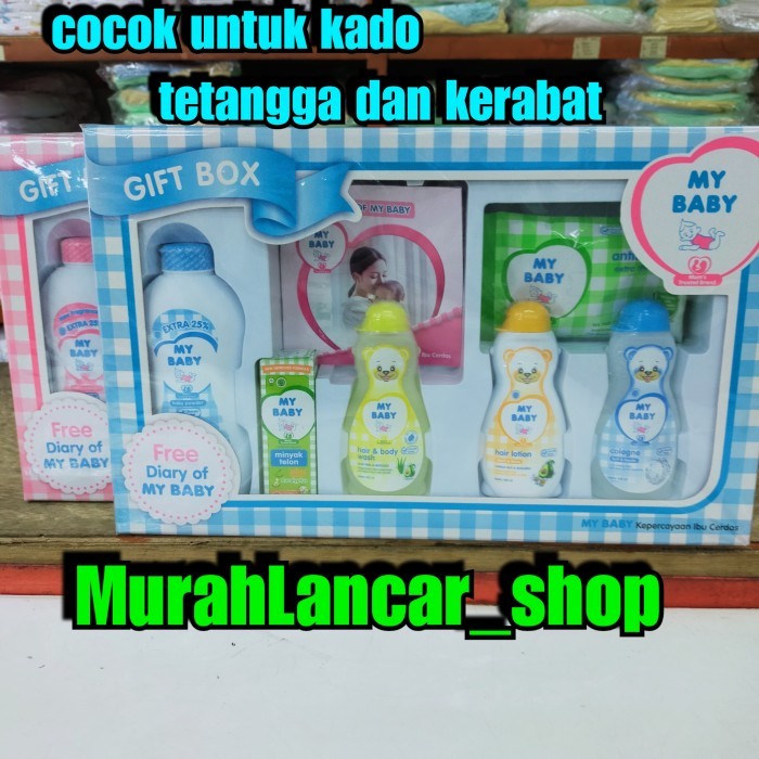 (1set) PAKET KADO BAYI BEDAK SET MY BABY | PERAWATAN BAYI | BABY OIL - Biru