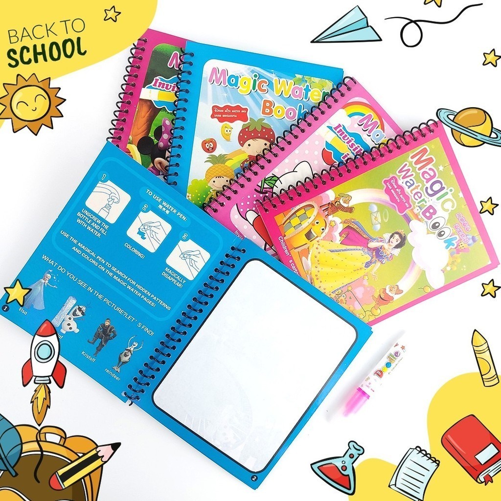 

Okela - Buku Gambar Ajaib Menggambar Coloring Books Reusable Pena Air Magic Water Drawing Book & Pen Buku Gambar Ajaib Karakter