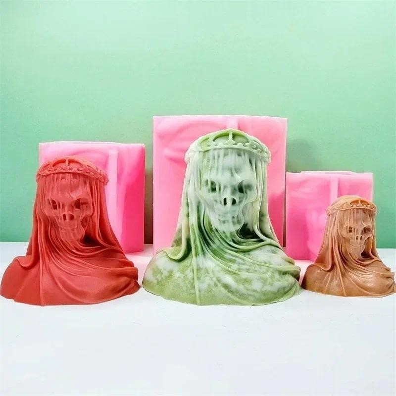 

3D Evil Skull King Silicone Candle Molds DIY Halloween Decoration Skull Crafts Candle Plaster Resin Concrete Mold Party Gift