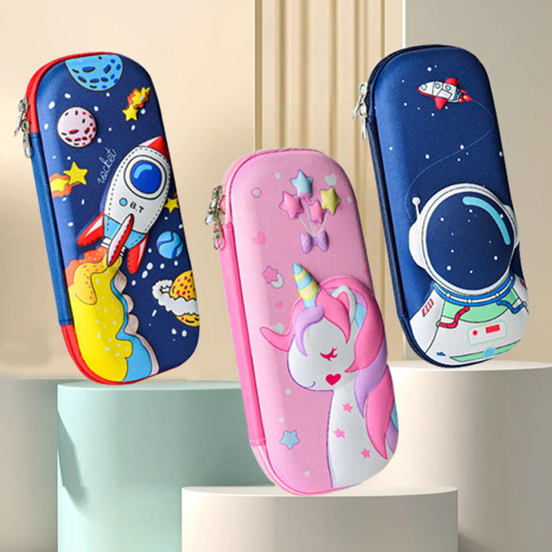 

3D Astronaut Unicorn 2Pcs Children Pencil Case EVA Large Capacity Waterproof Light Pencil Box for Student School Stationery Bag