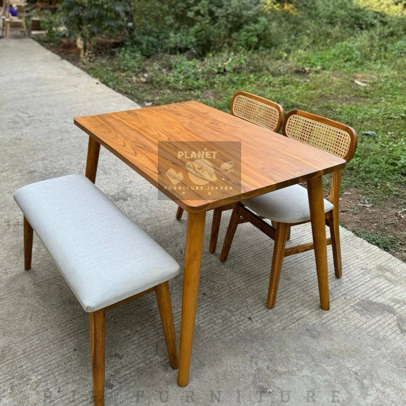 SET MEJA MAKAN ROTAN, DINING SET KAYU JATI, KURSI MAKAN MINIMALIS, DINING TABLE KAYU JATI