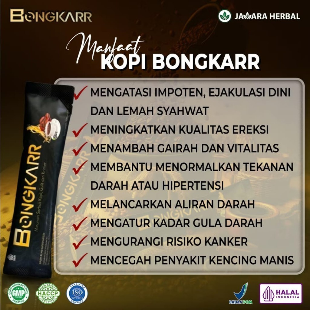 

KOPI BONGKARR 1 BOX ISI 5 SACHET ORIGINAL MINUMAN SERBUK KOPI, GULA DAN KRIMER