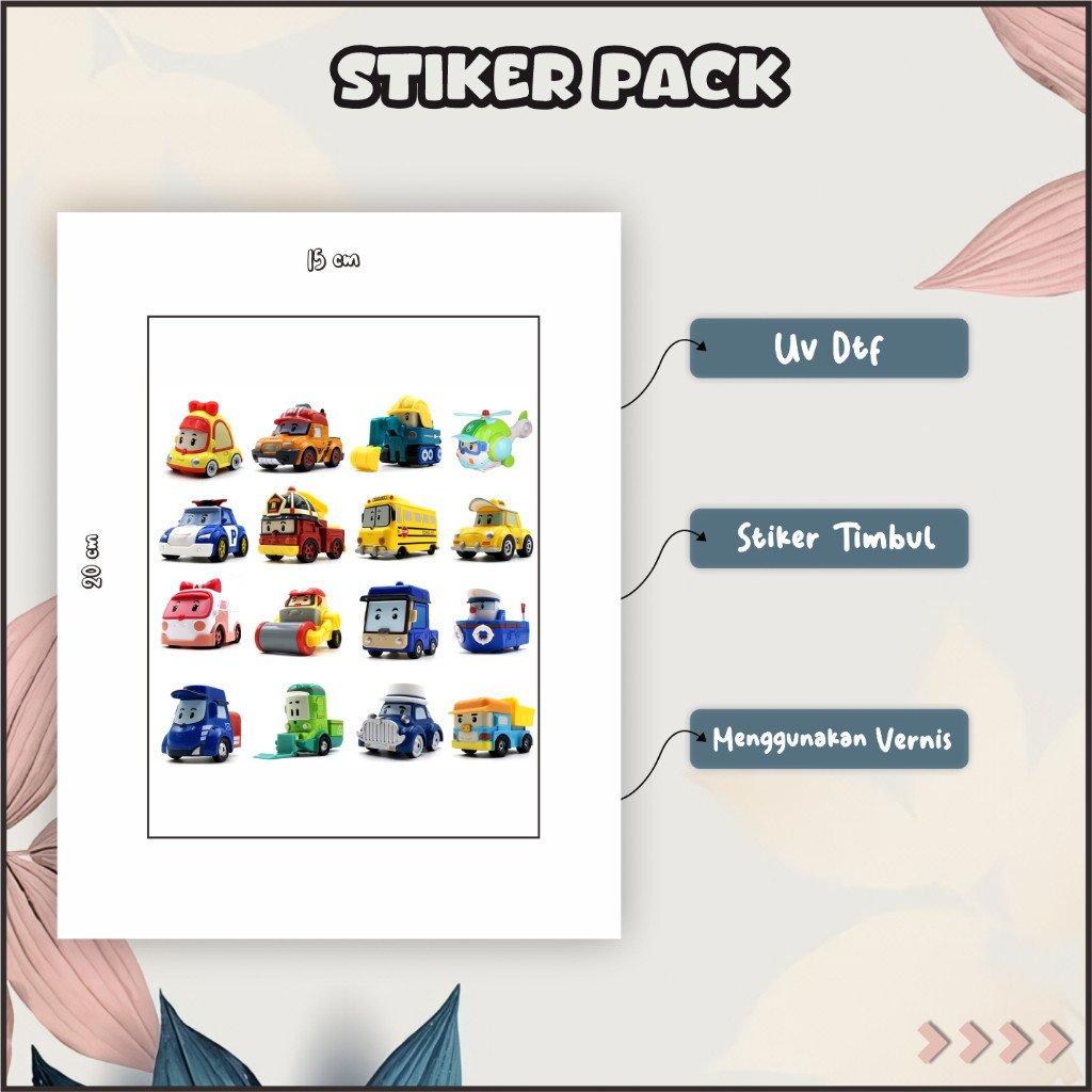 

Stiker Sticker Setiker Setikker Pack UV DTF Motif Mobil Tayo Biru Hijau P15